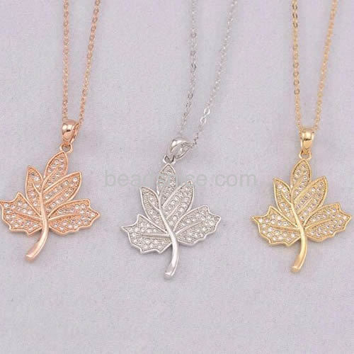 Maple leaf  pendant necklace pave cubic zirconia wholesale fashionable jewelry parts gift for girl friends trendy style