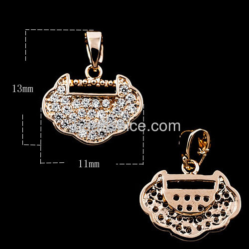 Meaningful pendant necklace lucky chinese longevity lock pendants pave CZ wholesale jewelry parts brass vintage style gift for k