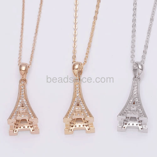 Charm Eiffel tower pendant necklace micro CZ pave wholesale pendant jewelry fashion parts brass meaningful gift for her