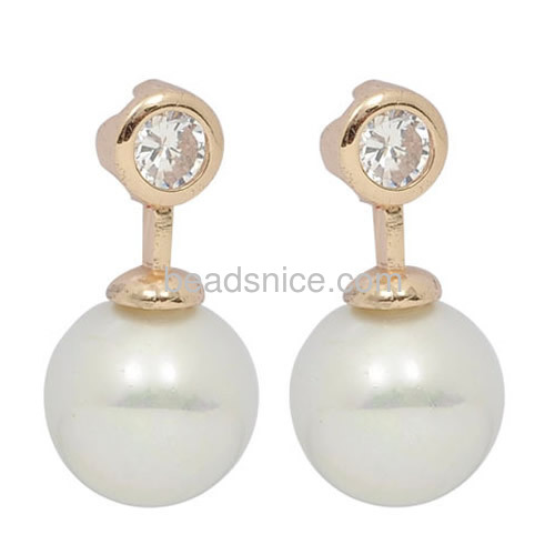 Latest design of pearl earrings inlay imitation zircon wholesale fashion jewelry earring components brass trendy gifts