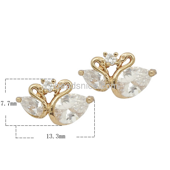 Latest model fashion earrings stud elegant swan earring for women wholesale fashion jewelry components brass charms gift