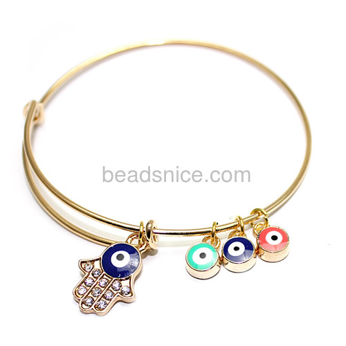 Adjustable wire bangle bracelet wholesale hanging palm eye inlay micro zircon pendant bracelet jewelry components alloy