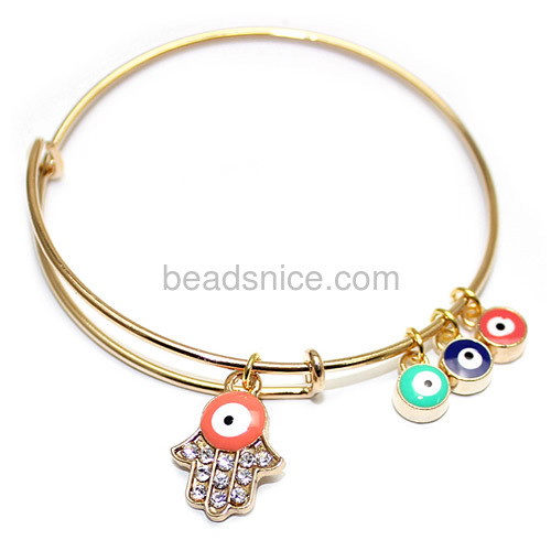Adjustable wire bangle bracelet wholesale hanging palm eye inlay micro zircon pendant bracelet jewelry components alloy