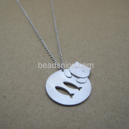 Women necklace cute cat pendant hollow fish wholesale fashionable jewelry necklace sterling silver gift for her