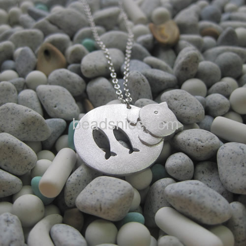Women necklace cute cat pendant hollow fish wholesale fashionable jewelry necklace sterling silver gift for her