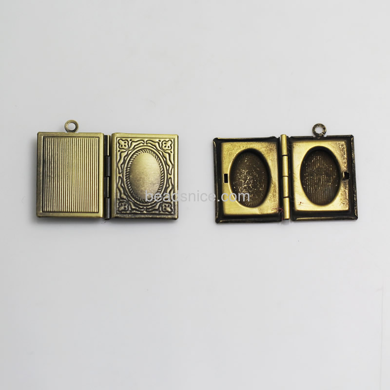 Brass Pendant, Album box, Rectangle, 19x23mm,inside diameter 10.3x14.9mm,Nickel free, Hole:Approx 2MM,