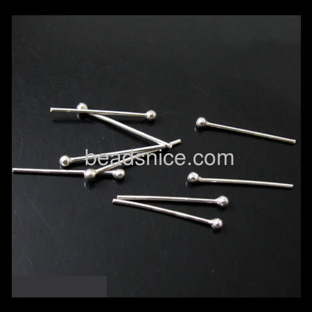 Sterling Silver Headpins, Round head, 31x0.3x1.5mm，