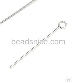 925 Sterling Silver Eyepins, 20x0.5mm, Hole:Approx 1.5MM,