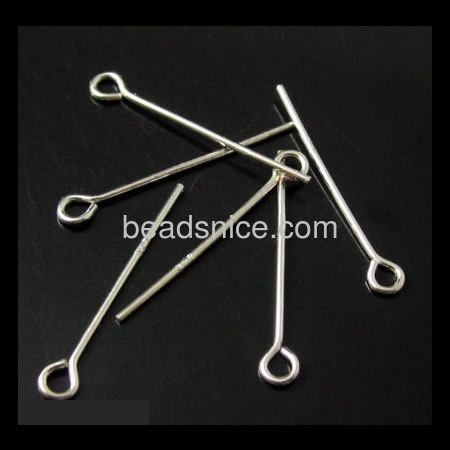 925 Sterling Silver Eyepins, 25x0.5mm, Hole:Approx 1.5MM,