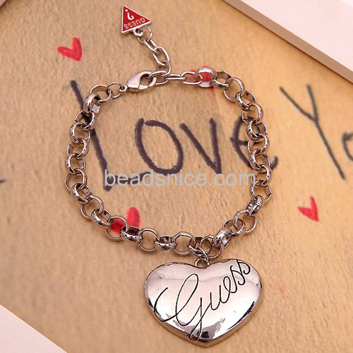 Love bracelet big heart pendant bracelets bangles for women rolo chain wholesale vogue jewelry bracelet alloy gifts eco-friendly