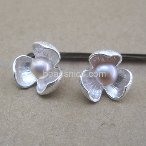 Silver flowers stud earrings pearl earring wholesale fashion jewelry findings sterling silver elegance charms gift for her