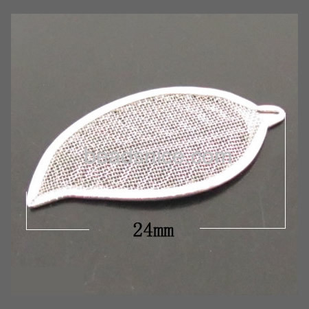 Brass Net Flake Beading, Nickel-free & lead-free, Leaf, 24x13x0.5mm,