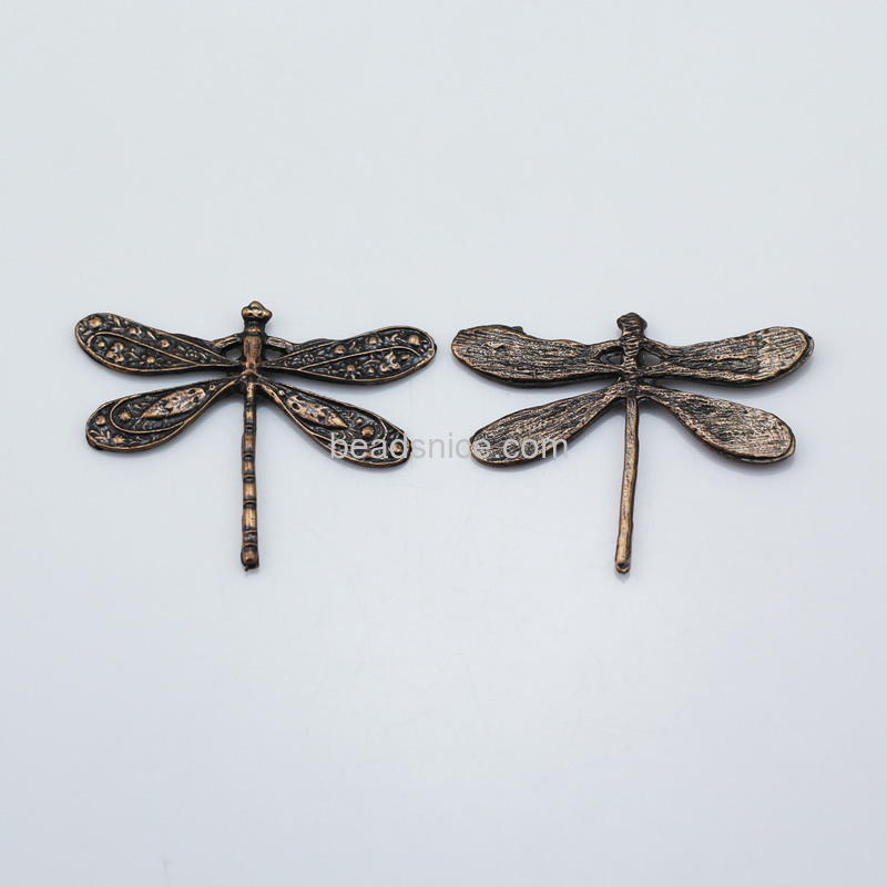 Jewelry alloy pendant,Dragonfly,nickel free,lead safe,38mm long,48mm wide,antiqued copper,