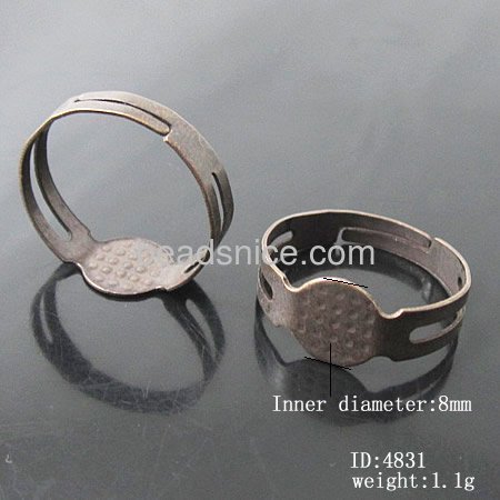 Jewelry Iron ring base,Adjustable,for design,nickel free,lead safe,base diameter:8x7.5mm,inside diameter:17mm,