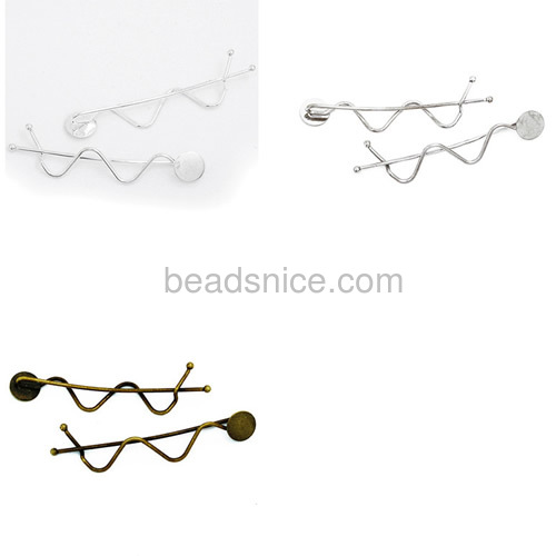 Fashion hair clips unique wave word folder hairpin with 10mm flat plate wholesale jewelry settings brass Korea fashion style