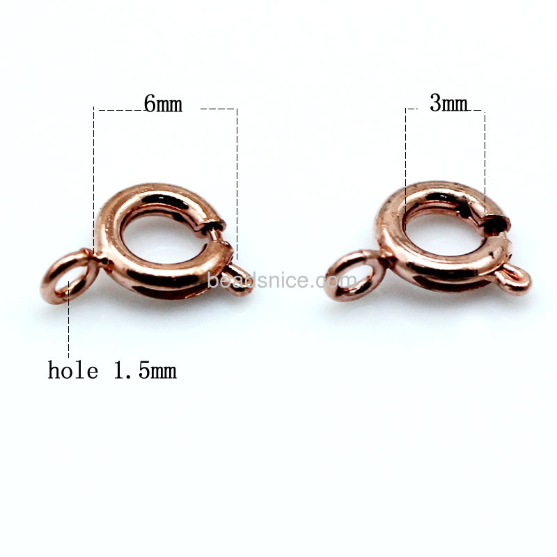 Brass spring ring clasp, 6mm,inside diameter 3mm,hole:about 1.5mm, nickel free,lead safe,