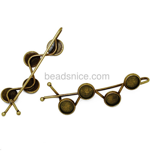 Fashion vintage hair clip hairpin retro wave hair clip with 4 blanks tray word folder jewelry hair accessories brass DIY