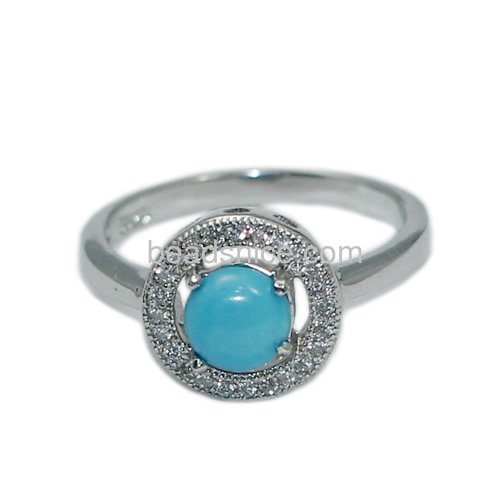 Silver ring natural gemstone ring turquoise stone rings claw setting ring round wholesale vogue jewelry findings sterling silver