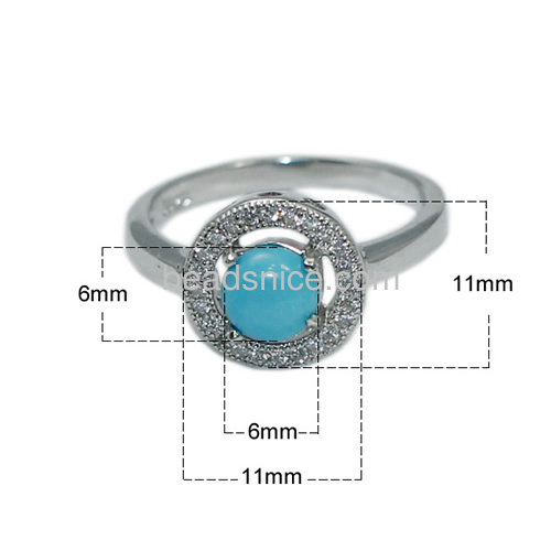 Silver ring natural gemstone ring turquoise stone rings claw setting ring round wholesale vogue jewelry findings sterling silver