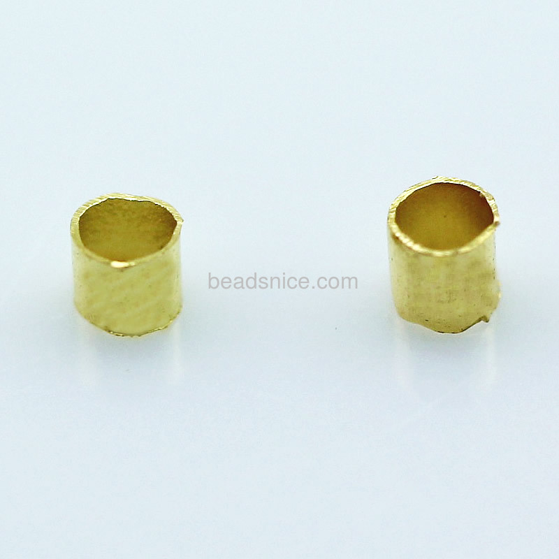 Jewelry crimp beads, brass, cut tube, 2.0mm, hole:about 1.5mm,lead safe,nickel free,