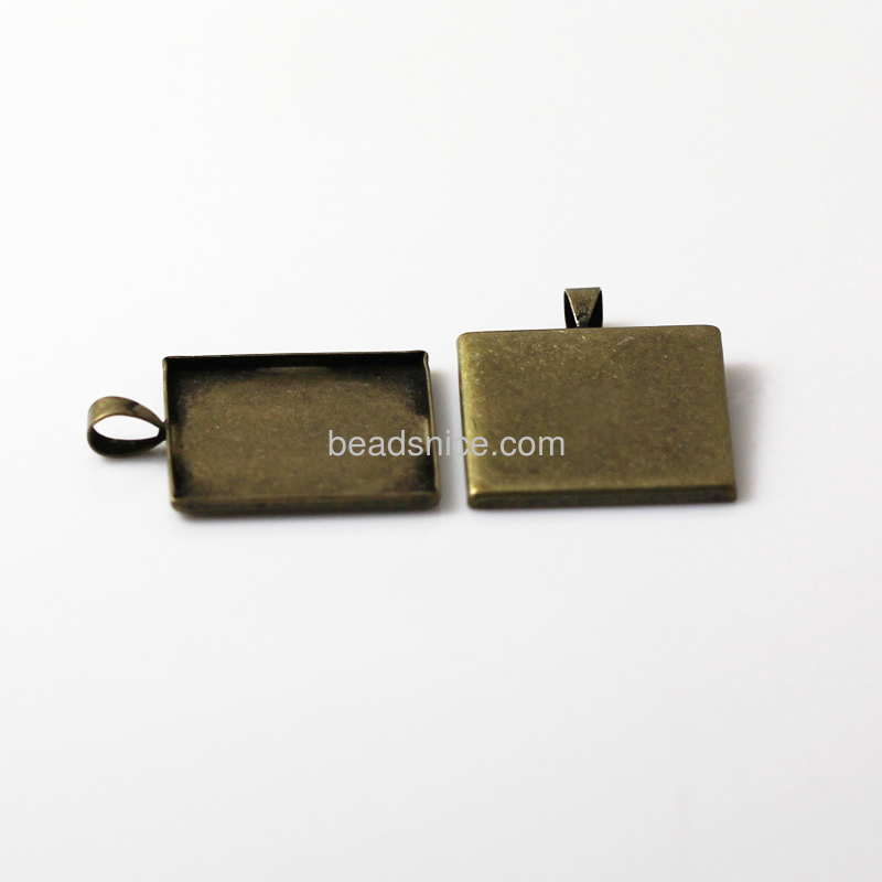 Jeweiry Brass Pendant,fits 25mm square,Hole:5x3mm,Nickel Free,Lead Free,Rack Plating,