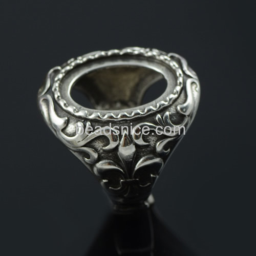 Vintage design ladies finger ring base adjustable ring mountings flower engraved wholesale rings jewelry findings Thai silver