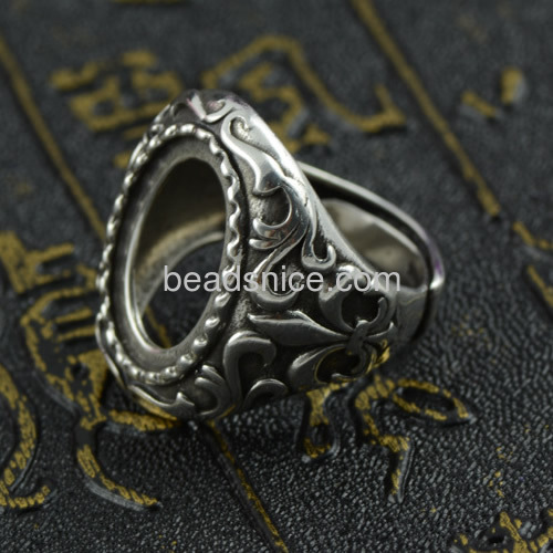 Vintage design ladies finger ring base adjustable ring mountings flower engraved wholesale rings jewelry findings Thai silver