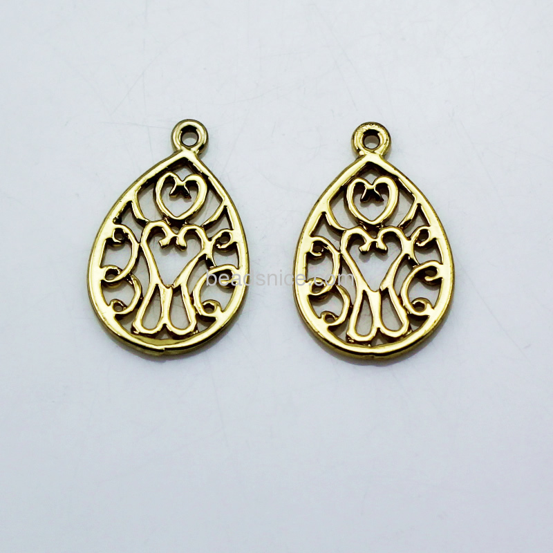 Brass Filigree Pendant,Hole:about 1mm,20.5x14.5mm,Lead-Safe ,Nickel-Free,