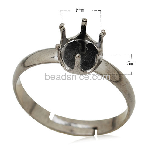 Gemstone ring blanks base settings adjustable finger ring with 6mm round crown tray wholesale vogue jewelry accessory brass DIY