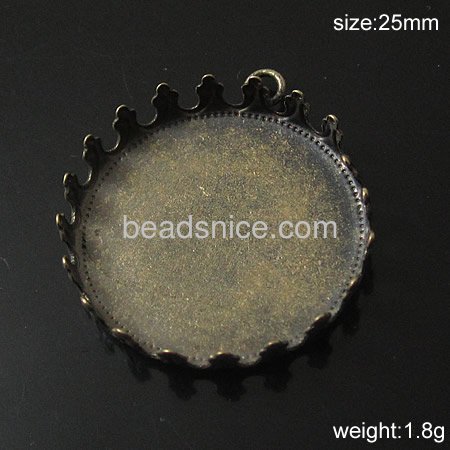 Brass Cabochon Pendant Setting,fits 25mm round,Hole:about 2.5mm,Lead-Safe,Nickel-Free,rack plating,