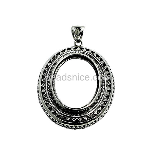 Fashion pendant settings hollow oval shape engraving flower wholesale vintage jewelry findings Thai silver DIY
