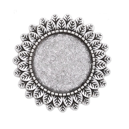 Vintage bulk brooch custom brooch with cabochon round tray leaves engraved bezel wholesale fashion jewelry accessory zinc alloy