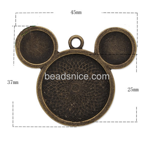 Mickey mouse pendant blanks base cameo cabochon base settings pendant blank tray wholesale vogue jewelry findings alloy DIY