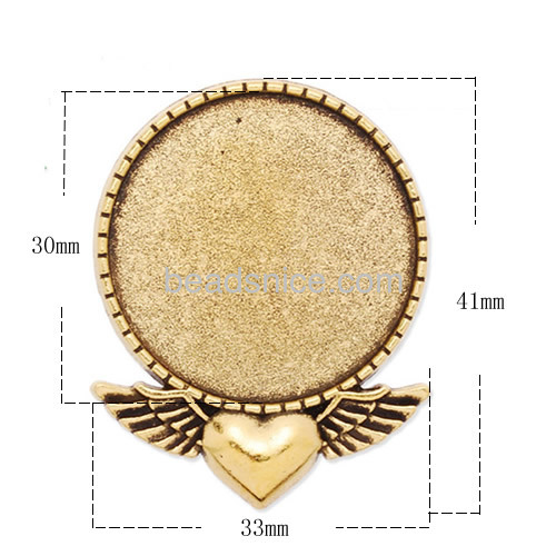 Vintage brooch pin badge brooch with heart wings cabochon round blanks tray wholesale vogue jewelry making supplies zinc alloy