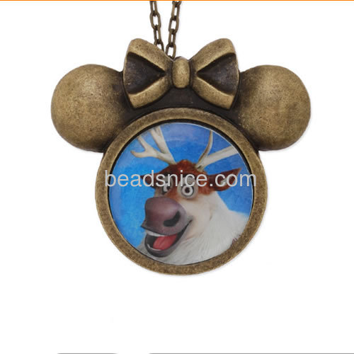 Metal necklace pendant tray retro Mickey pendant fitting inlay picture gemstone wholesale jewelry accessories zinc alloy DIY