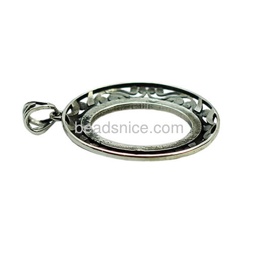 Charm necklace pendant blanks base vintage pendants settings wholesale vogue jewelry accessories Thai silver DIY oval shape
