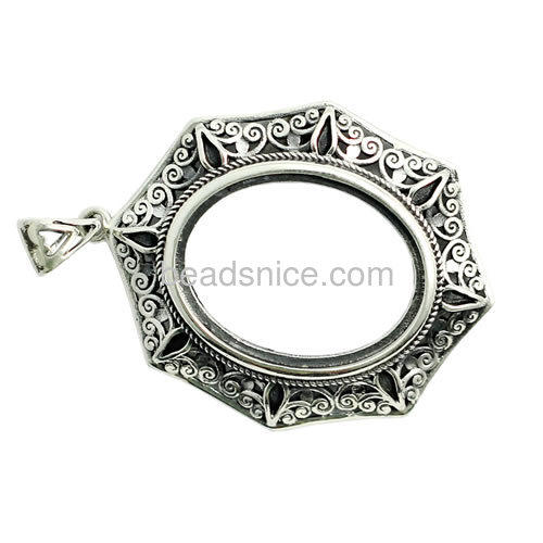 Silver pendants charms vintage necklace pendant settings wholesale fashion jewelry findings Thai silver DIY oval shape