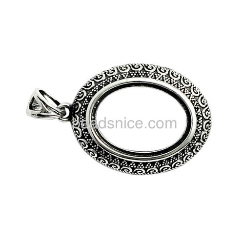 Vintage necklace pendant unique hollow pendants base wholesale fashionable jewelry settings Thai silver DIY oval shape