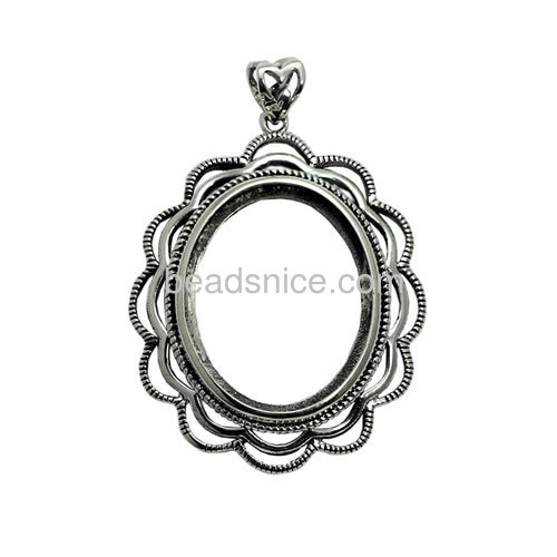 Charm pendant retro filigree flower bezel wholesale jewelry pendants settings Thai silver DIY gift for her vintage style