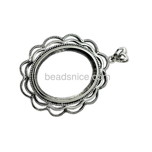 Charm pendant retro filigree flower bezel wholesale jewelry pendants settings Thai silver DIY gift for her vintage style
