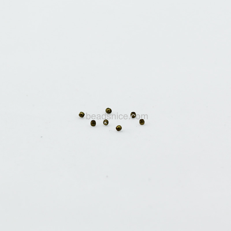 Jewelry crimp beads, brass, 1.5mm, hole:about 0.8mm,lead safe,nickel free,
