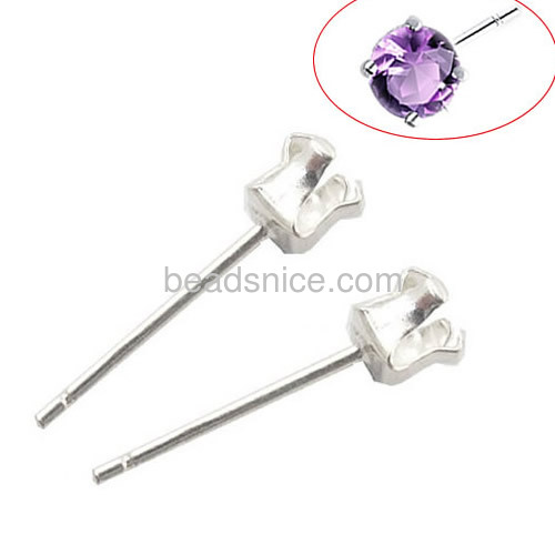 0.7mm 925 Sterling Silver Ear Stud Component fit 2mm diamond