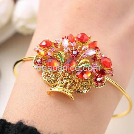 Christmas bracelet charm flower bracelets bangles inlay stone wholesale fashion jewelry findings brass gift for kids lead-safe n