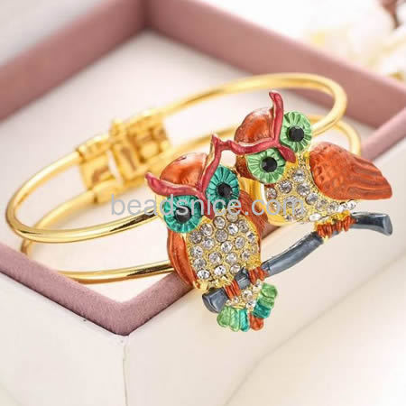 Owl bracelet jingle bell bracelets bangles wholesale fashion jewelry findings brass Christmas gift for kids lead-safe nickel-fre