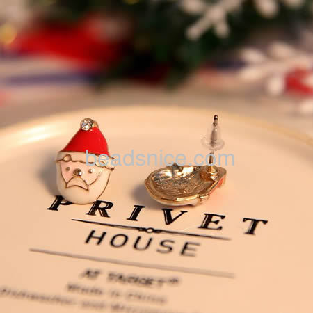 Christmas jewelry earrings stud Santa Claus earring wholesale fashion jewelry findings zinc alloy Christmas gift for kids