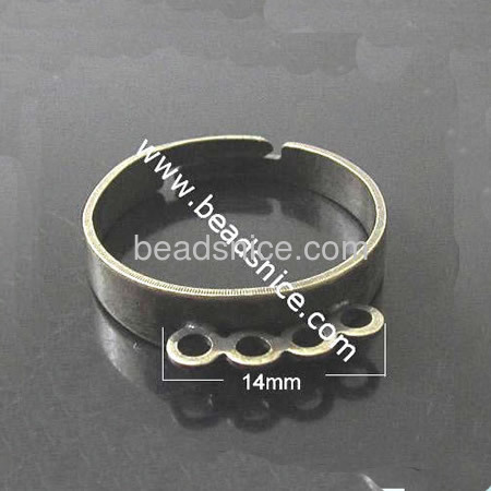 Adjustable single loop ring basese,brass,size: 8