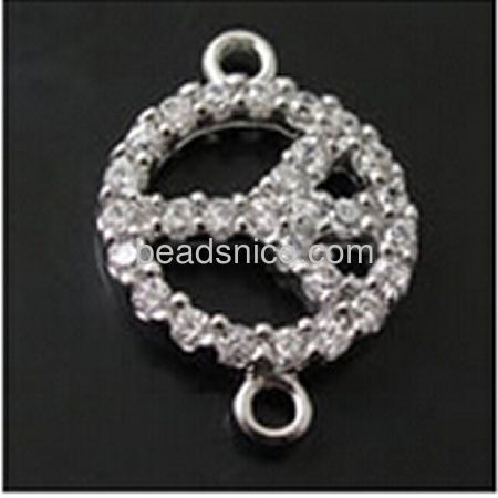 Sterling silver zircon pave 925 silver connector  wholesale silver jewelry supplies 10mm,hole:2mm