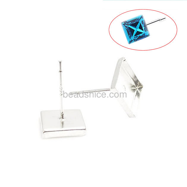 0.8mm Square stud earrings in 925 silver for fashion rinestone earings