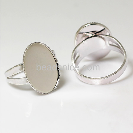 Brass finger ring settings,size:7 ,lead-safe,nickel-free,oval