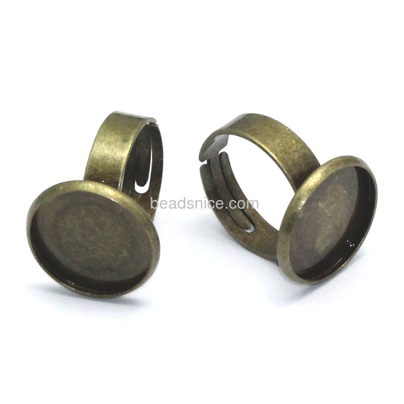 Adjustable ring finger rings blank base with round cabochon tray wholesale fashion jewelry findings brass DIY